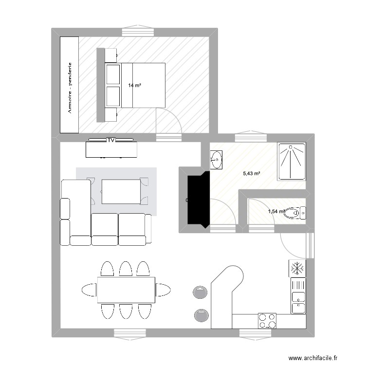 maison 1. Plan de 4 pièces et 22 m2