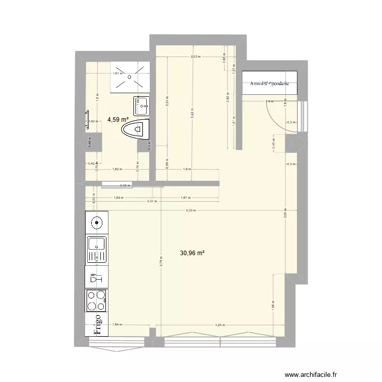Studio Charleroi 236. Plan de 2 et 36 m² Studio Charleroi 236. Plan de 2 et 36 m²