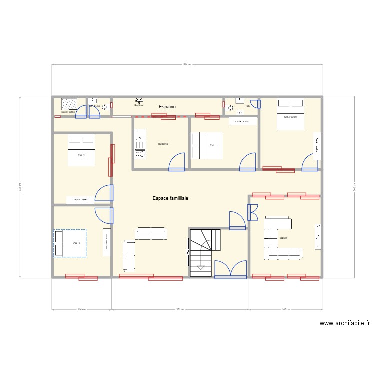 Plan3. Plan de 11 pièces et 16 m2