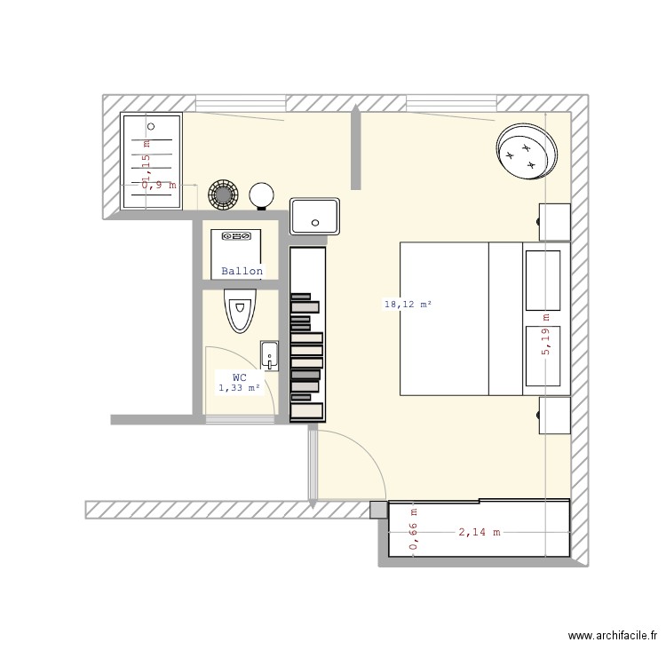 Gagny chambre modifs. Plan de 3 pièces et 20 m2