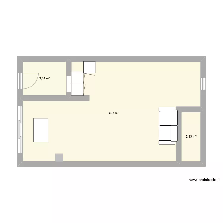 Maison RDC. Plan de 3  et 43 m²