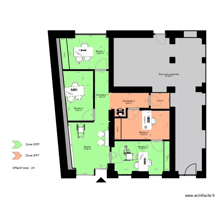 Gaillac - R&eacute;partition des surfaces. Plan de 28  et 141 m²