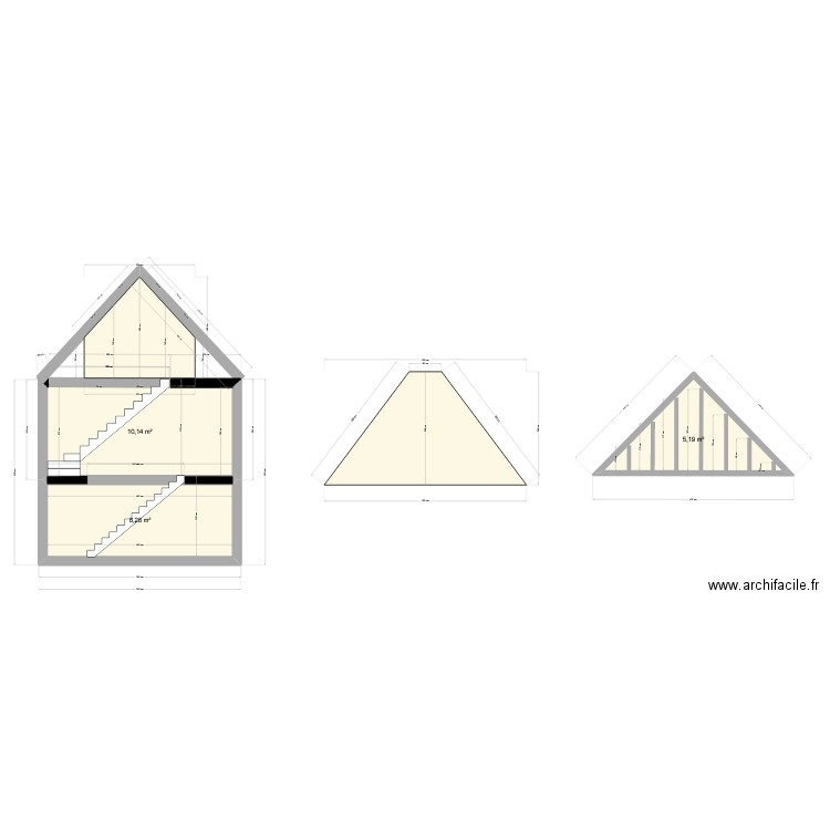 Coupe pignon. Plan de 2 pièces et 20 m2