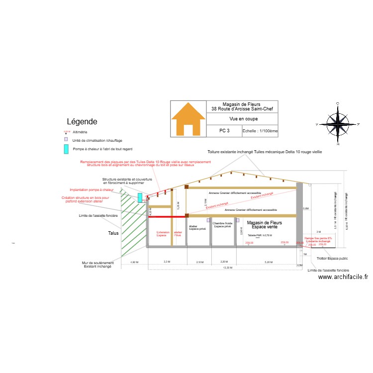 PC 3 COUPE AVEC VUE TOITURE APPENTI APRES TRAVAUX Dernier. Plan de 0 pièce et 0 m2