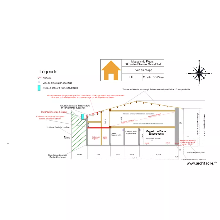 PC 3 COUPE AVEC VUE TOITURE APPENTI APRES TRAVAUX Dernier. Plan de 
