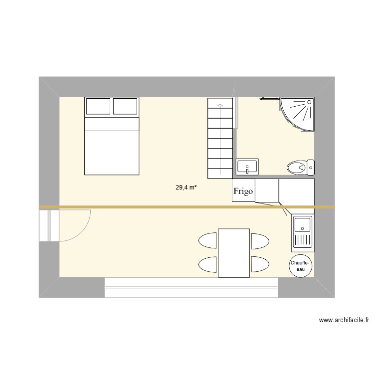 studio. Plan de 1 pièce et 29 m2