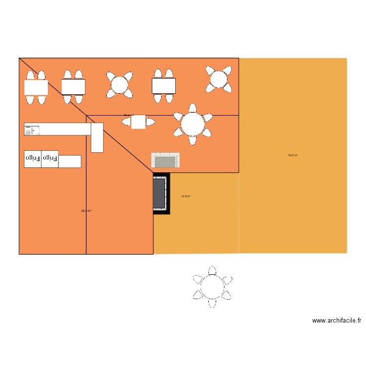 table d'hote. Plan de 2 pièces et 87 m2