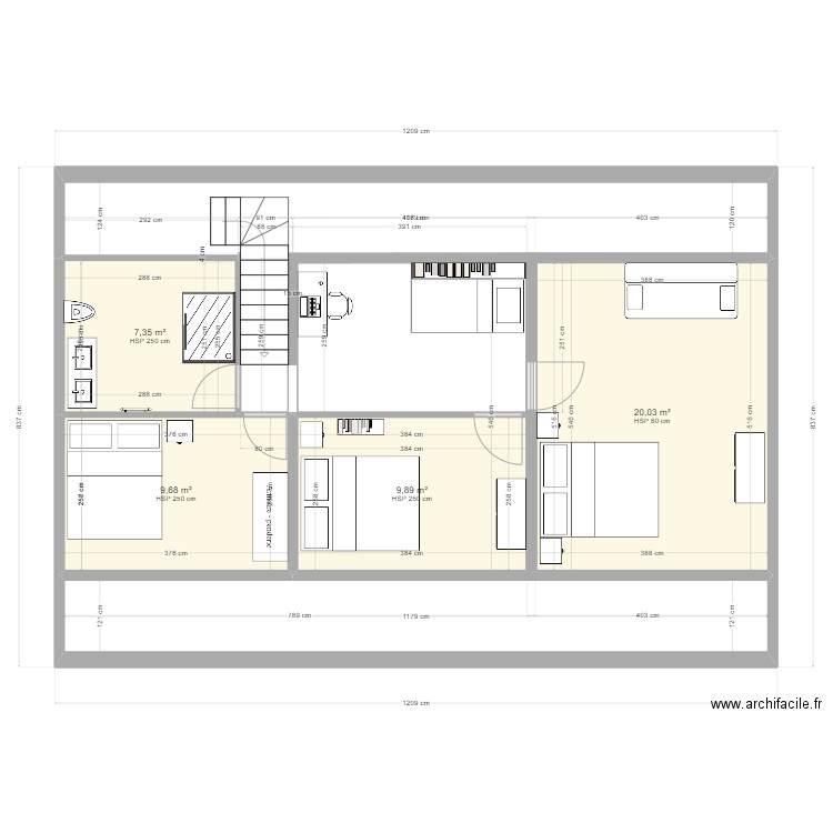 ETAGE V1. Plan de 4 pièces et 47 m2