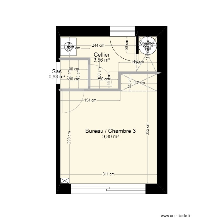 Aménagement 2730.1. Plan de 3 pièces et 14 m2