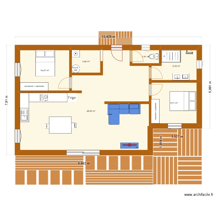 Chalet. Plan de 6 pièces et 81 m2