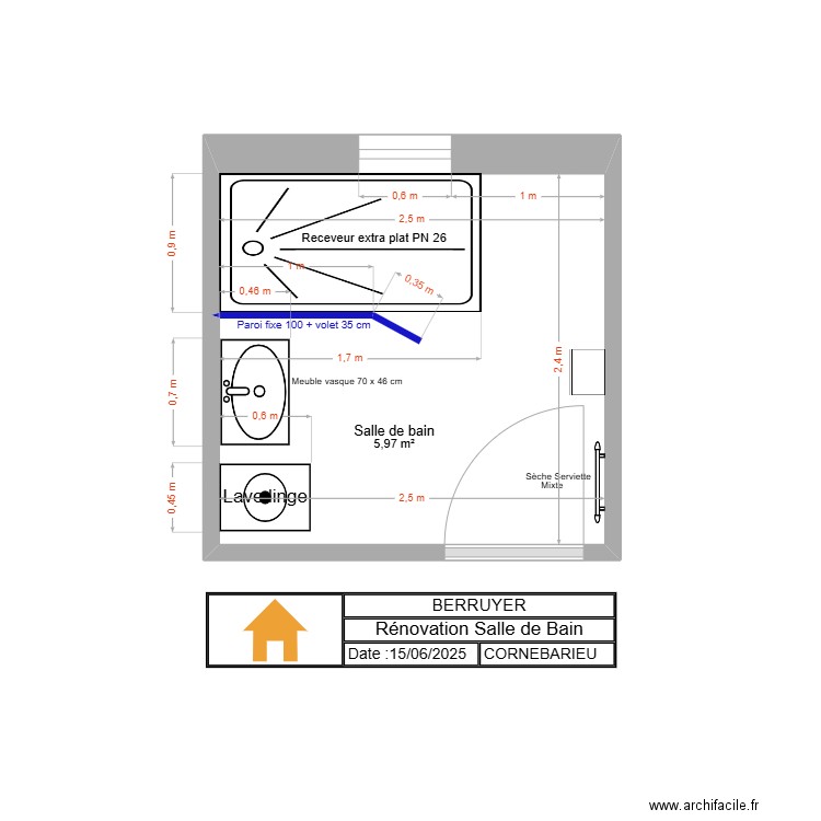 Berruyer. Plan de 1 pièce et 6 m2