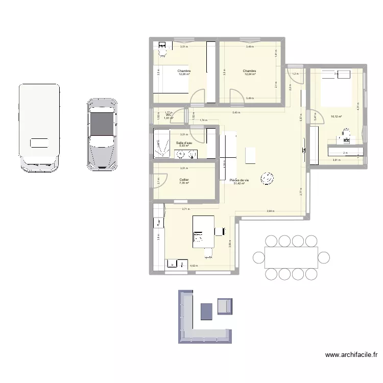 Maison ouverte 2. Plan de 7  et 107 m²