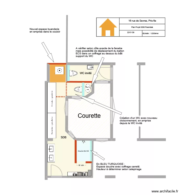 16 Sevres SDB Parentale. Plan de 3  et 25 m²