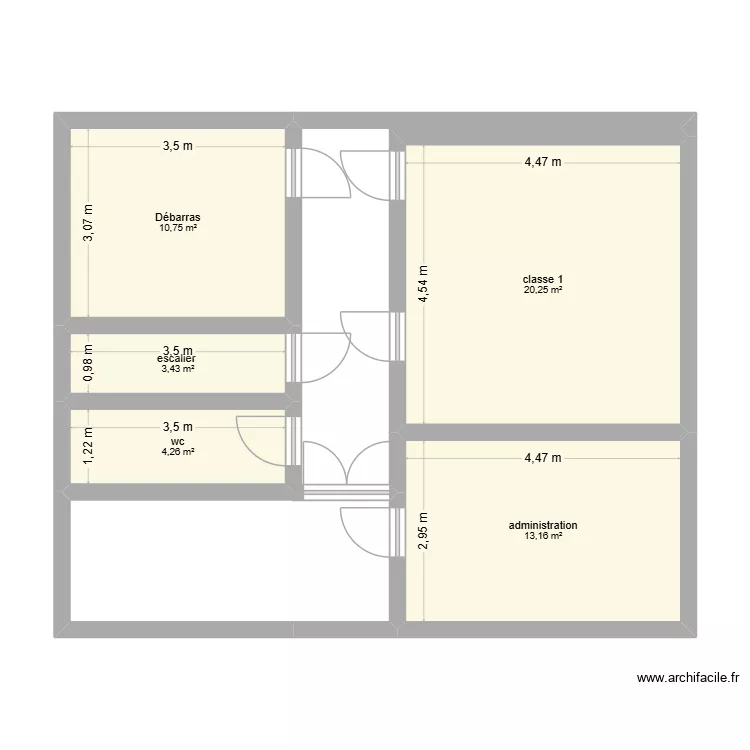LOCAL 1. Plan de 5  et 52 m²