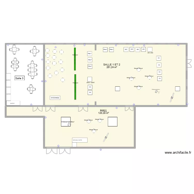 AGRACO OPTION V1 Accueil café dans le hall + déjeuner dans la salle 3 et le hall. Plan de 2 et 382 m² AGRACO OPTION V1 Accueil café dans le hall + déjeuner dans la salle 3 et le hall. Plan de 2 et 382 m²