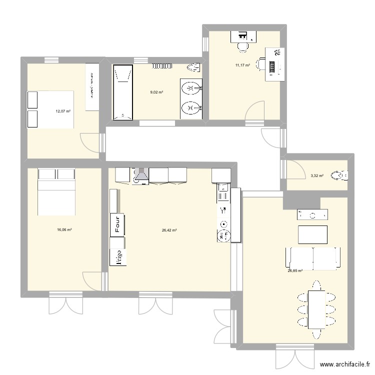Bondy v1. Plan de 7 pièces et 105 m2