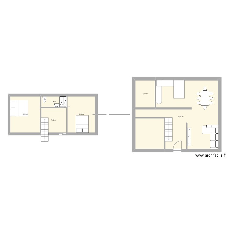 1 er. Plan de 6 pièces et 103 m2