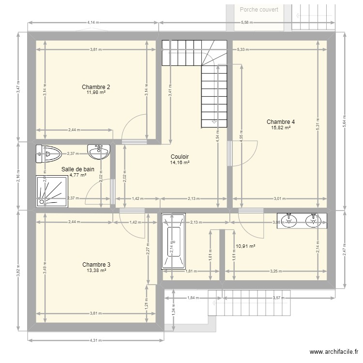 BRUNEAU. Plan de 13 pièces et 145 m2