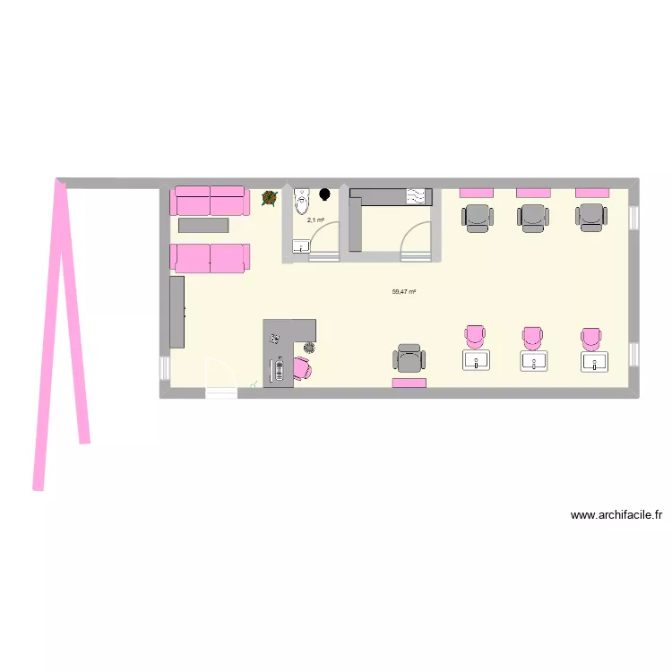 MERIEM EMMA SALON DE COIFFURE. Plan de 2  et 62 m²
