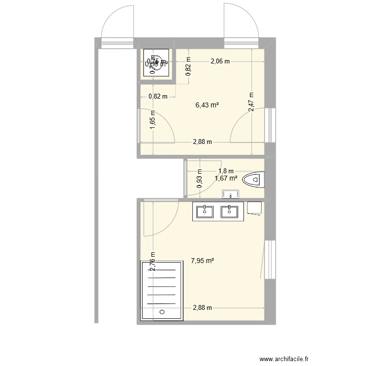 Salle de Bain Hautefage 22 V0. Plan de 4 pièces et 17 m2