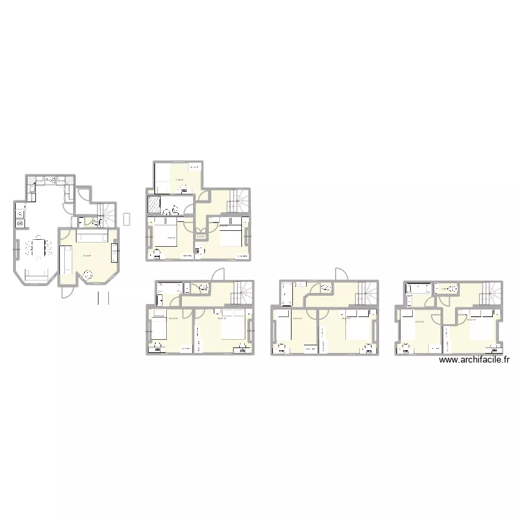 Revised Cottage layout with bath on to floor and shower on middle floor v4. Plan de 19  et 144 m²