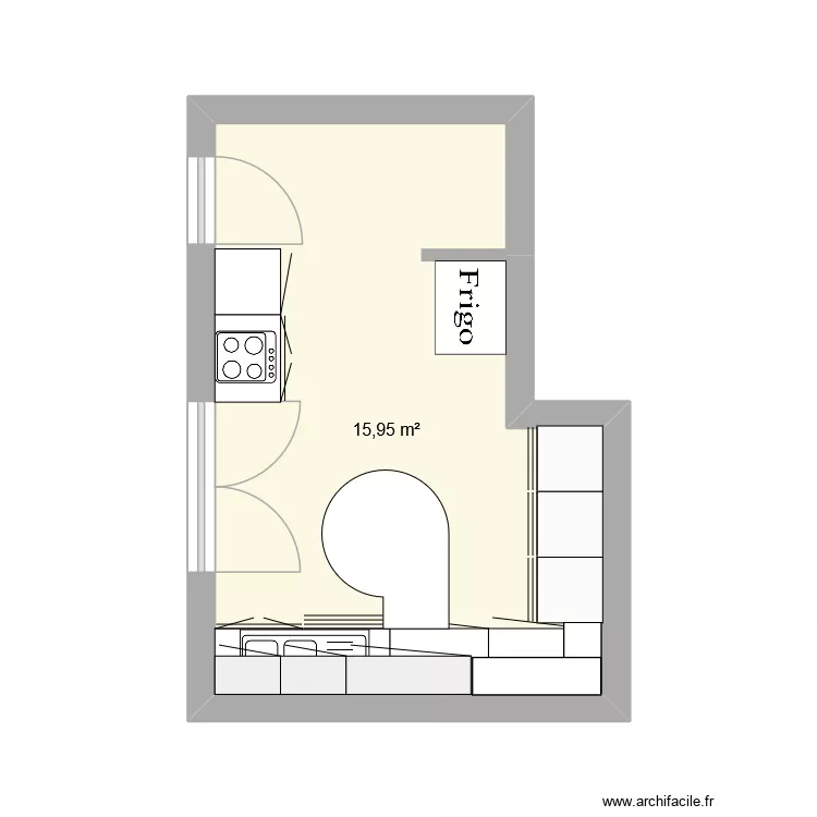 cuisine 2. Plan de 1  et 16 m²