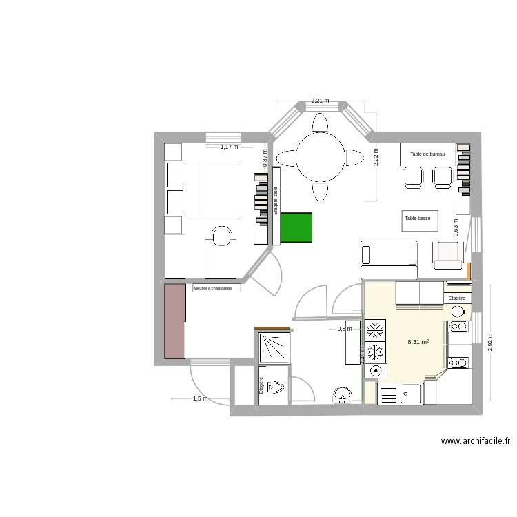 Haie Vignée 20. Plan de 1 pièce et 8 m2