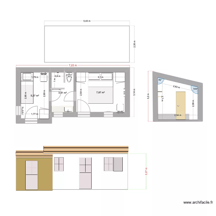 chambres yeu 31 03 26. Plan de 4  et 23 m²