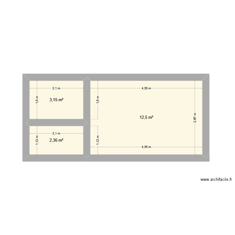 bureau. Plan de 3 pièces et 18 m2