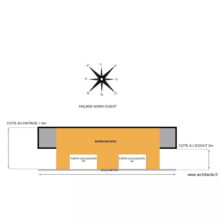 bartiment monopente FAÇADE NORD-OUEST. Plan de bartiment monopente FAÇADE NORD-OUEST. Plan de