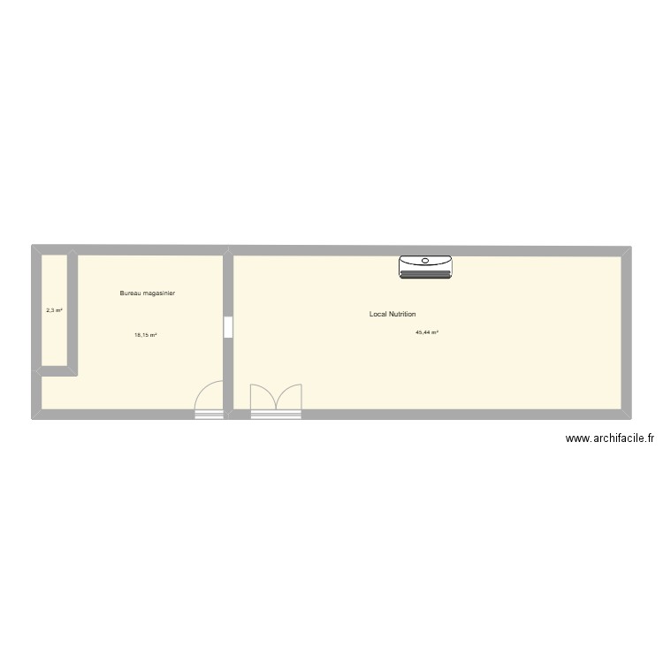 RDC BETTON. Plan de 3 pièces et 66 m2