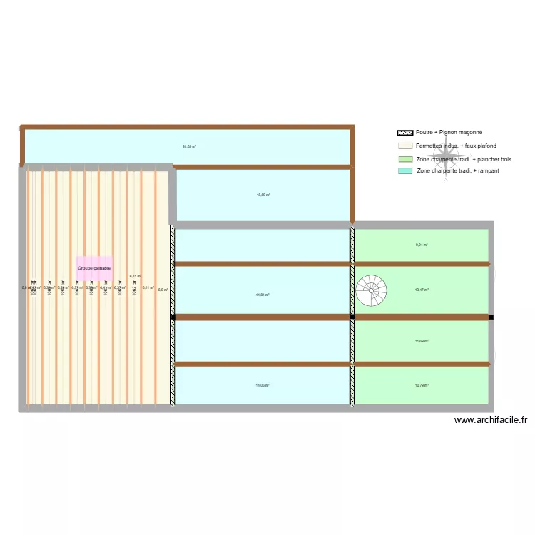 130 m&sup2; plain pied. Plan de 