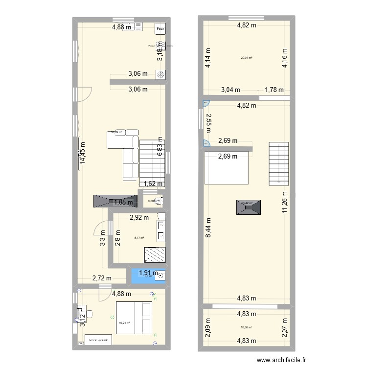 chaumiere. Plan de 8 pièces et 165 m2