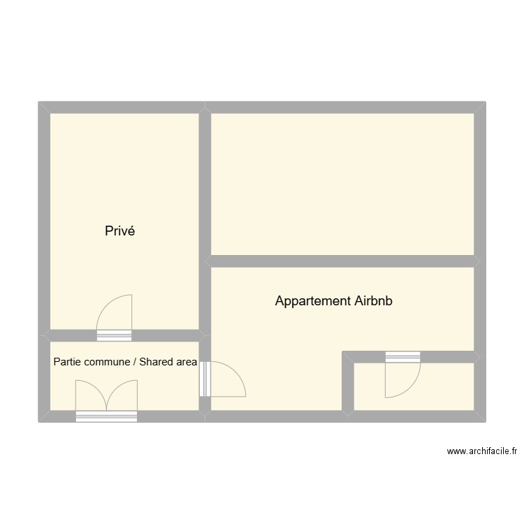 Partie Commune Airbnb. Plan de 5 pièces et 60 m2