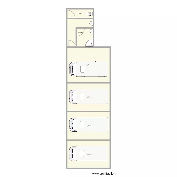 KFX: Garage + Vestiaire. Plan de 6 pièces et 79 m²