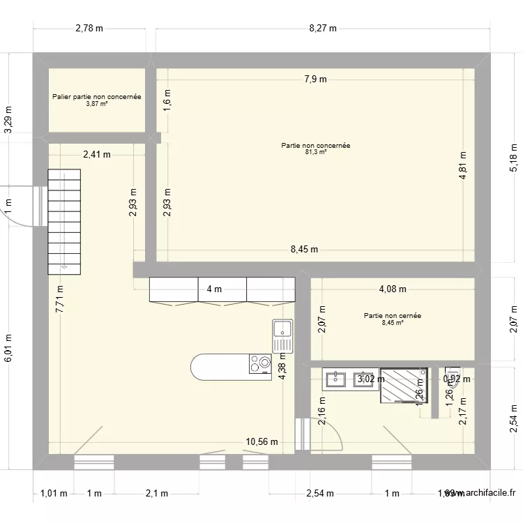 DD Etage 1. Plan de 3 Pièces et 94 m²