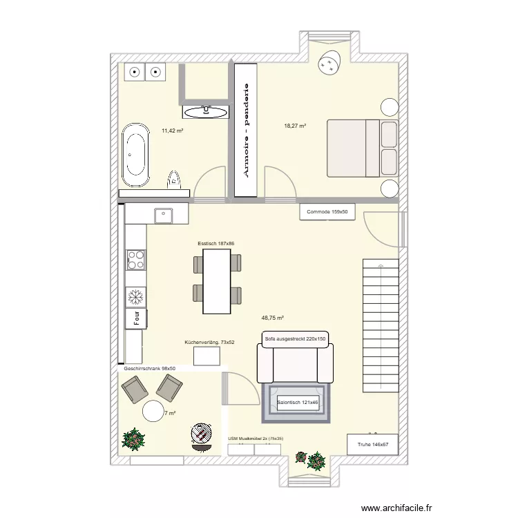 Wohnung Dana - Variante Salon unten - neu. Plan de 4 Pièces et 85 m² Wohnung Dana - Variante Salon unten - neu. Plan de 4 Pièces et 85 m²