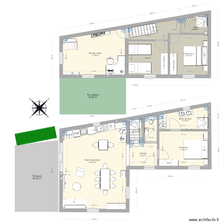Patis Maison Fernand angle droit V2. Plan de 11 pièces et 106 m2