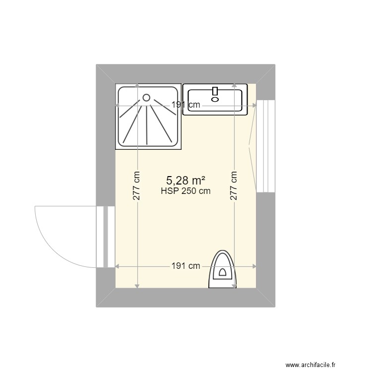 sdb rdc. Plan de 1 pièce et 5 m2