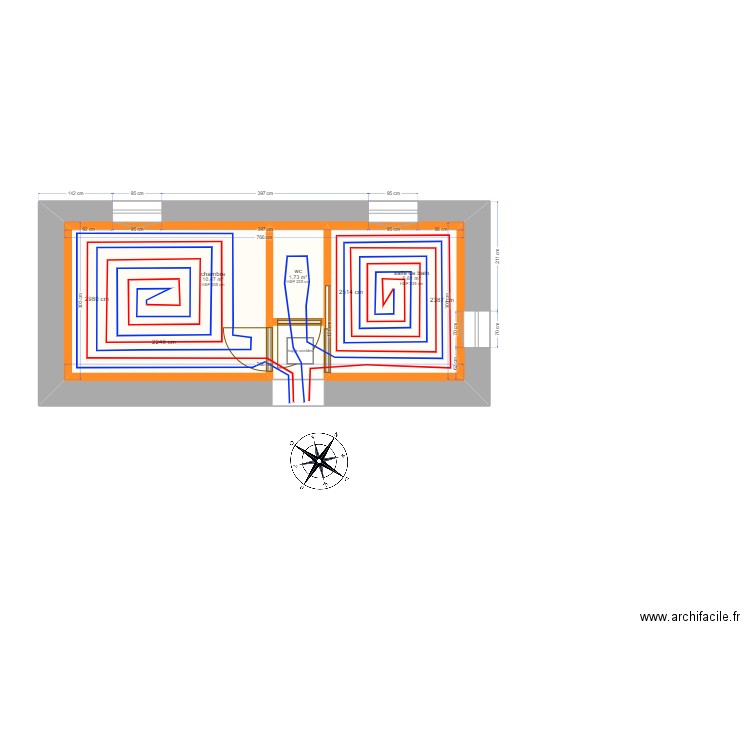 plan maison rdc2 plancher chauffant. Plan de 4 pièces et 42 m2