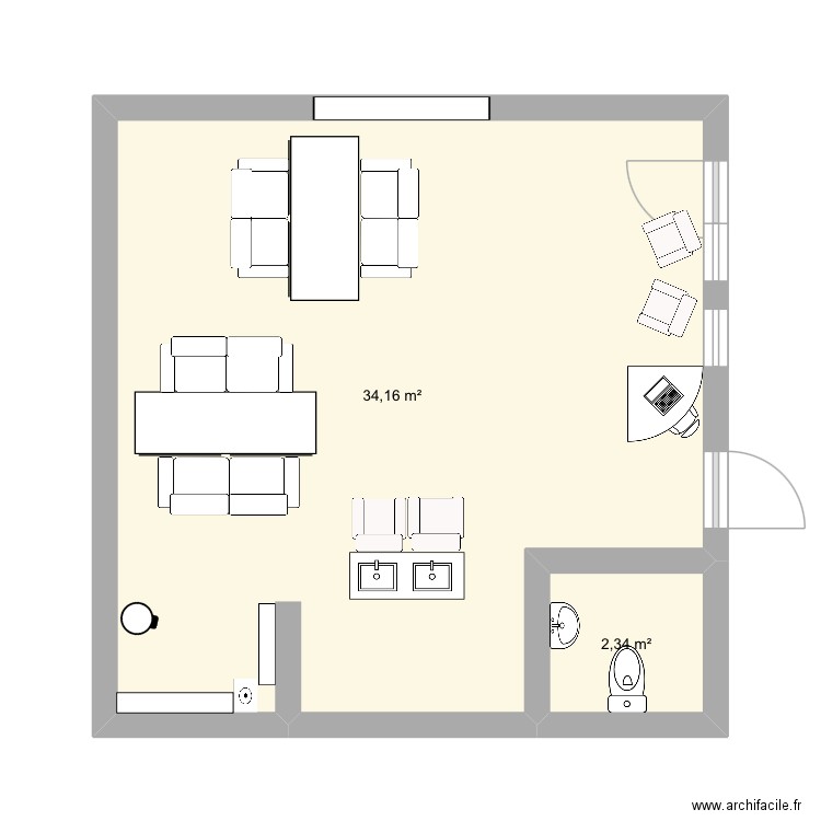 plan. Plan de 2 pièces et 37 m2