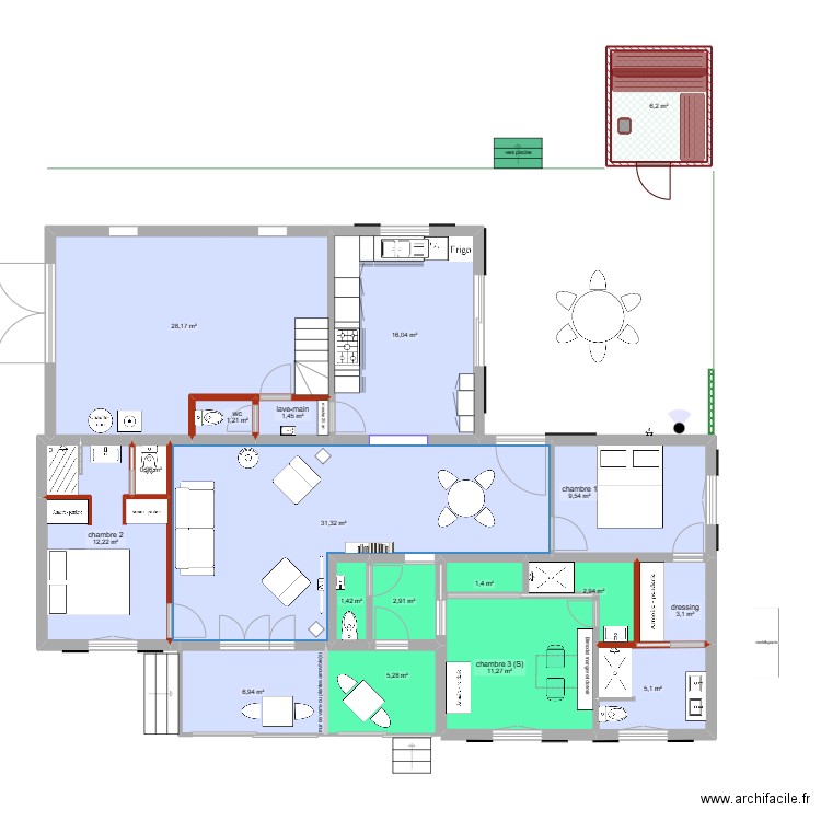 projet 4 ECO bis + traversant  Allemagne. Plan de 18 pièces et 147 m2