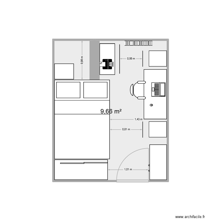 Mathéo2. Plan de 1 pièce et 10 m2