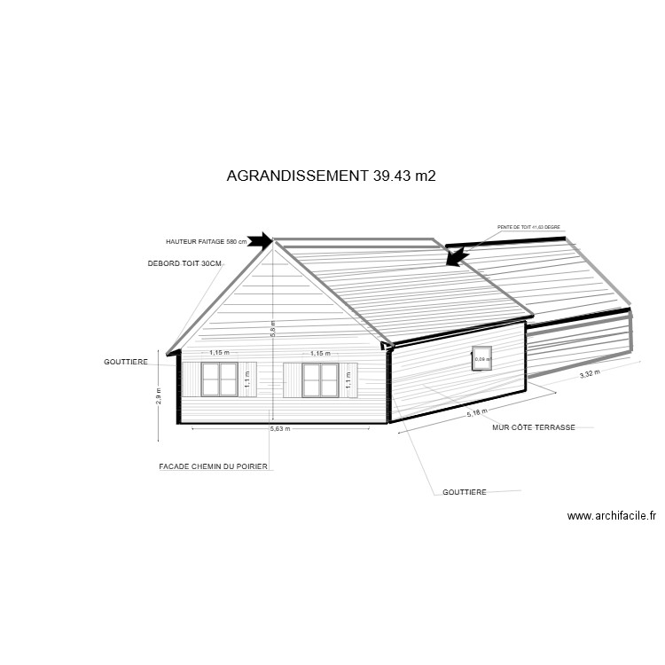 facade . Plan de 1 pièce et 0 m2