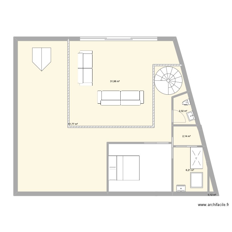 2e etage. Plan de 6 pièces et 95 m2