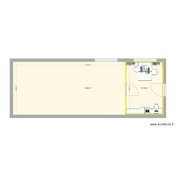 pa chainette. Plan de 2 pièces et 75 m2