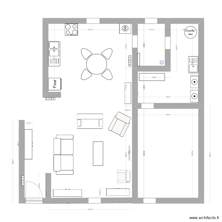 Nouveau 17 Avril. Plan de 3 pièces et 23 m2