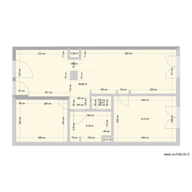 plan sans cloison . Plan de 6 pièces et 72 m2