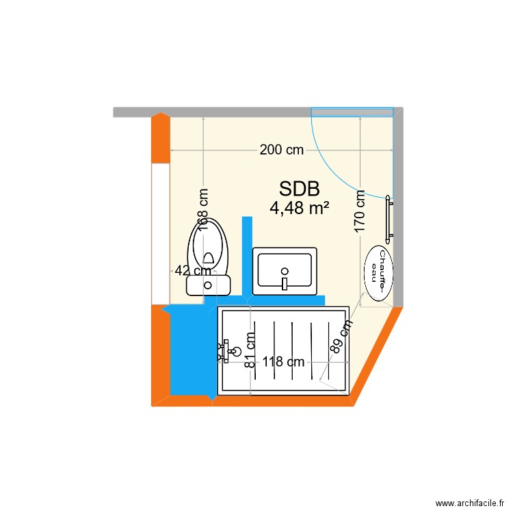 Baron - Projet SDB. Plan de 2 pièces et 5 m2