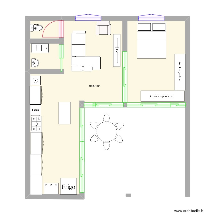 MH2. Plan de 1 pièce et 50 m2